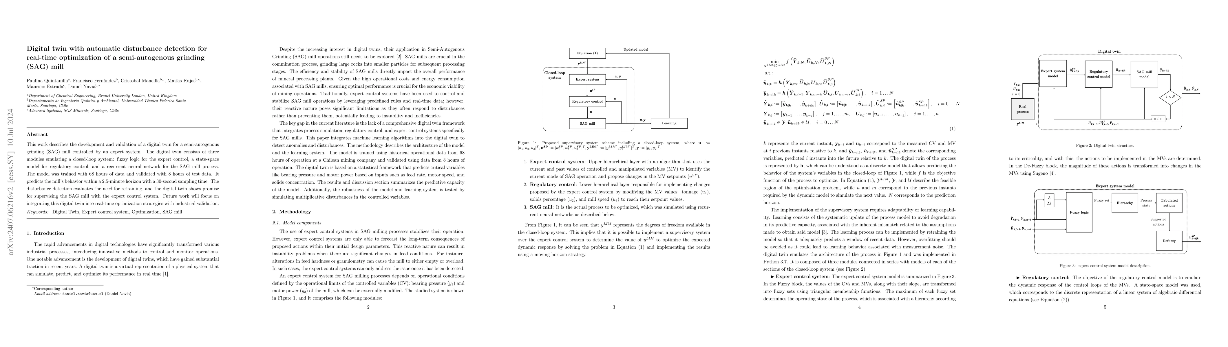 Thumbnail for Digital twin with automatic disturbance detection for real-time
  optimization of a semi-autogenous grinding (SAG) mill