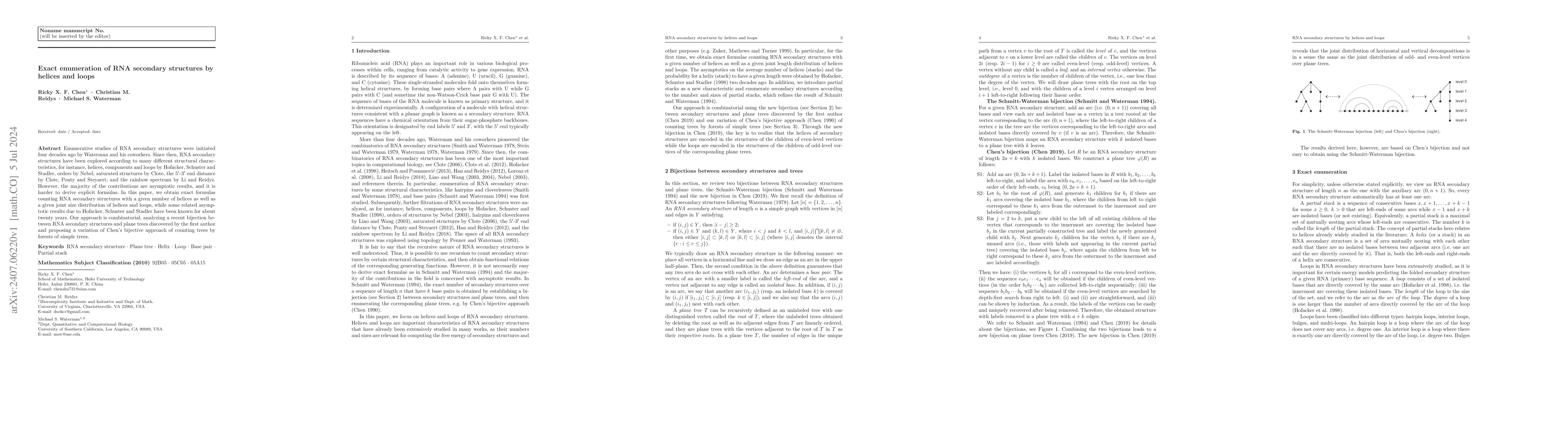 Thumbnail for Exact enumeration of RNA secondary structures by helices and loops