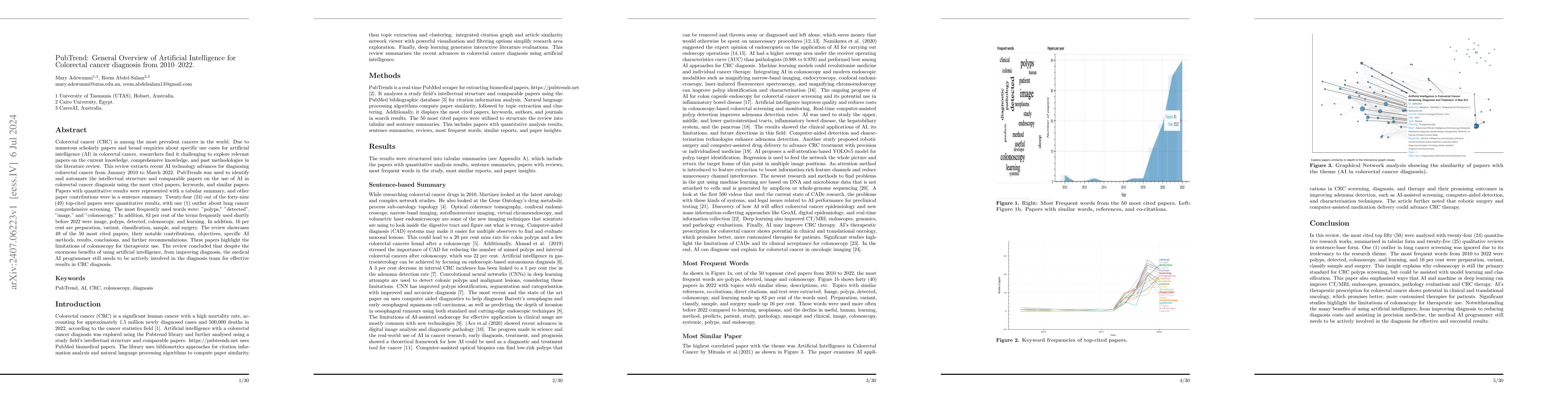 Thumbnail for PubTrend: General Overview of Artificial Intelligence for Colorectal
  cancer diagnosis from 2010-2022
