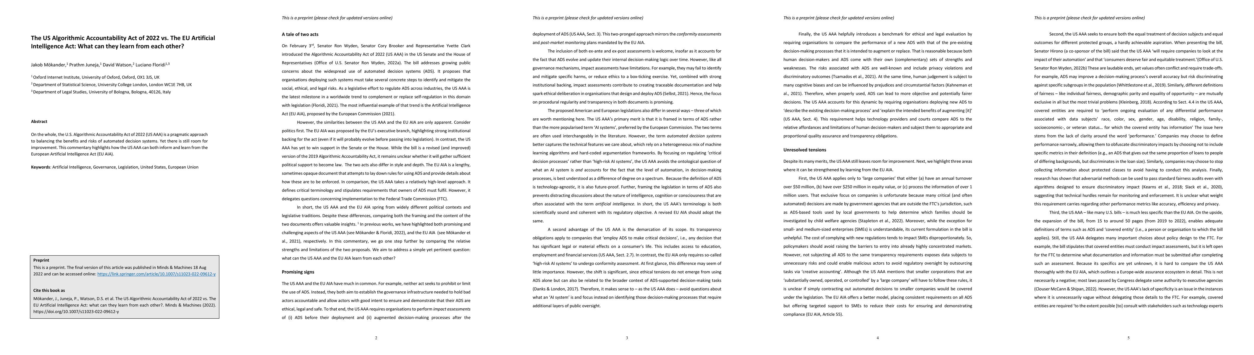 Thumbnail for The US Algorithmic Accountability Act of 2022 vs. The EU Artificial
  Intelligence Act: What can they learn from each other?