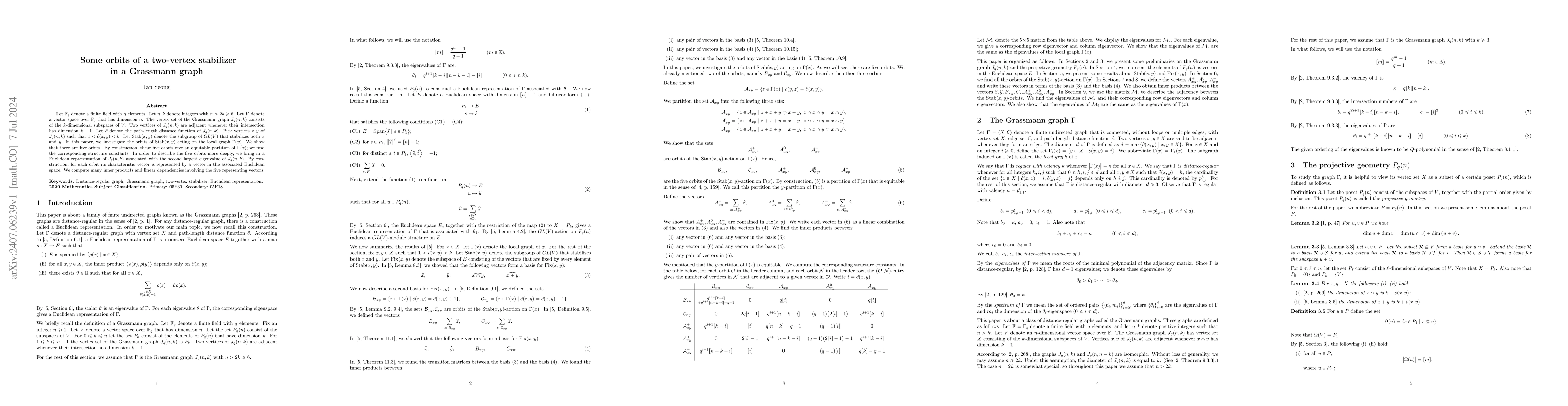 Thumbnail for Some orbits of a two-vertex stabilizer in a Grassmann graph