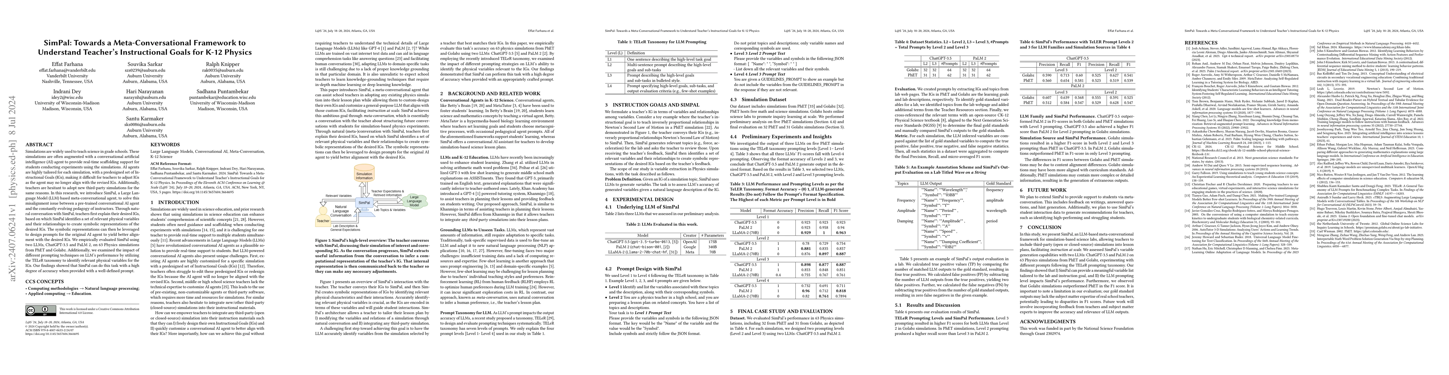 Thumbnail for SimPal: Towards a Meta-Conversational Framework to Understand Teacher's
  Instructional Goals for K-12 Physics