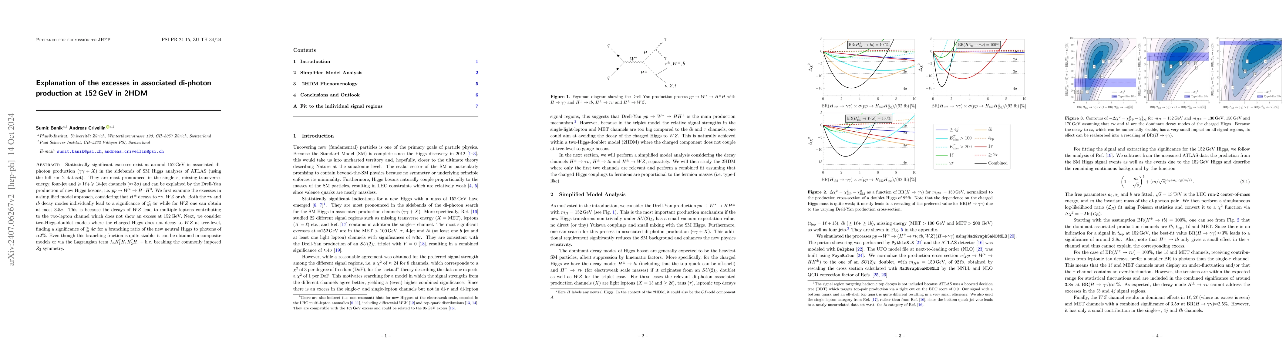 Thumbnail for Explanation of the excesses in associated di-photon production at 152
  GeV in 2HDM