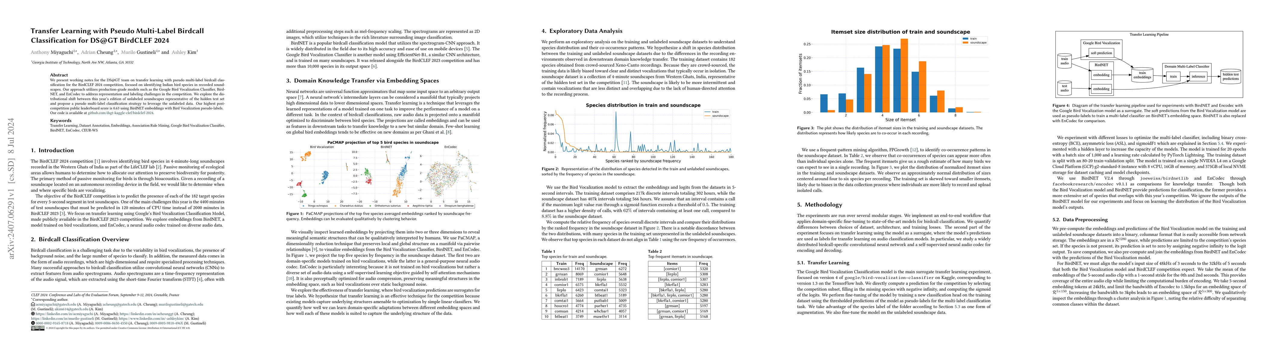 Thumbnail for Transfer Learning with Pseudo Multi-Label Birdcall Classification for
  DS@GT BirdCLEF 2024