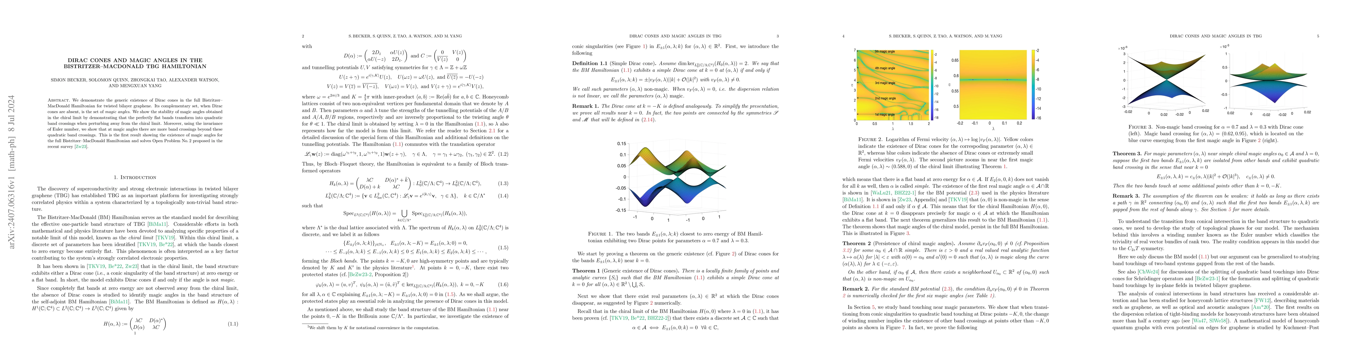 Thumbnail for Dirac cones and magic angles in the Bistritzer--MacDonald TBG
  Hamiltonian