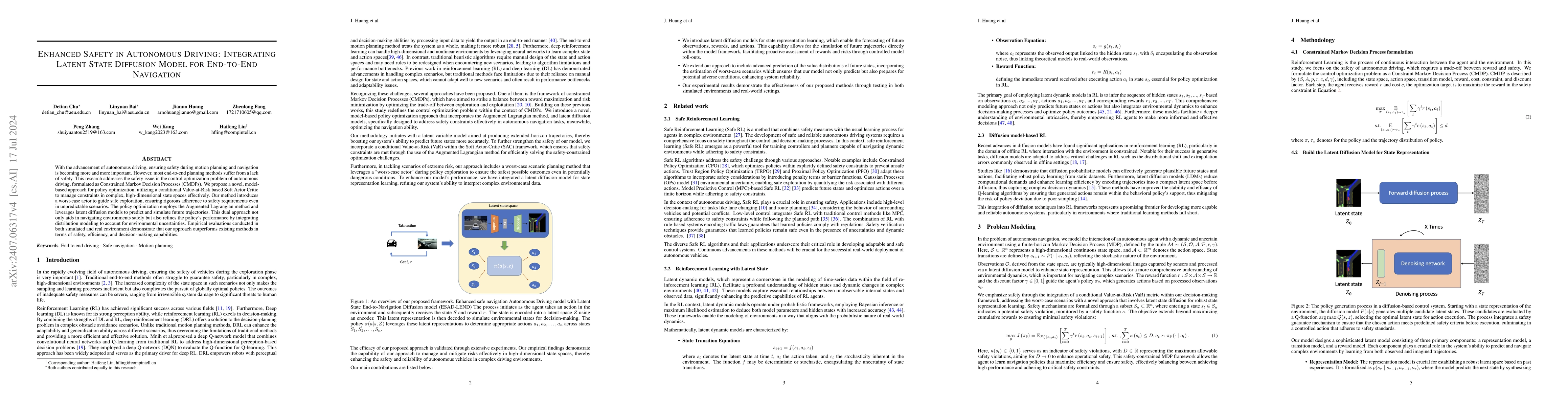 Thumbnail for Enhanced Safety in Autonomous Driving: Integrating Latent State
  Diffusion Model for End-to-End Navigation