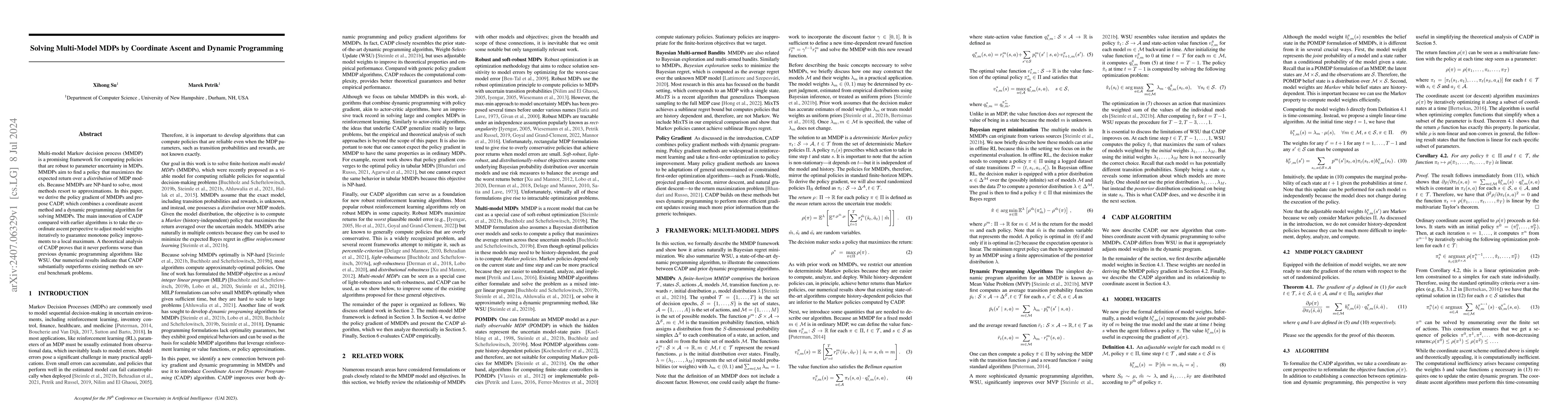 Thumbnail for Solving Multi-Model MDPs by Coordinate Ascent and Dynamic Programming