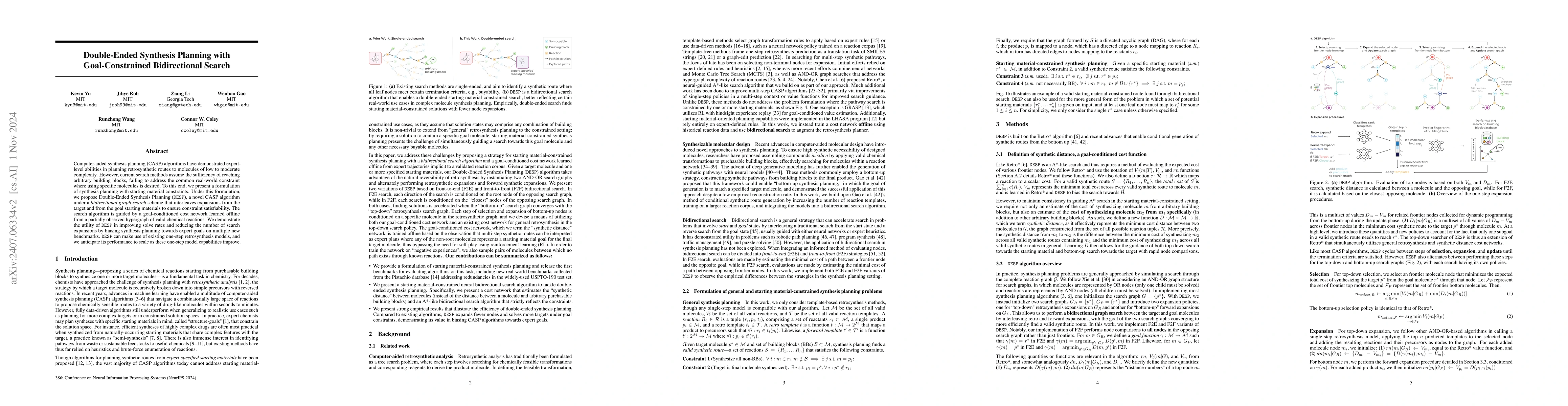 Thumbnail for Double-Ended Synthesis Planning with Goal-Constrained Bidirectional
  Search