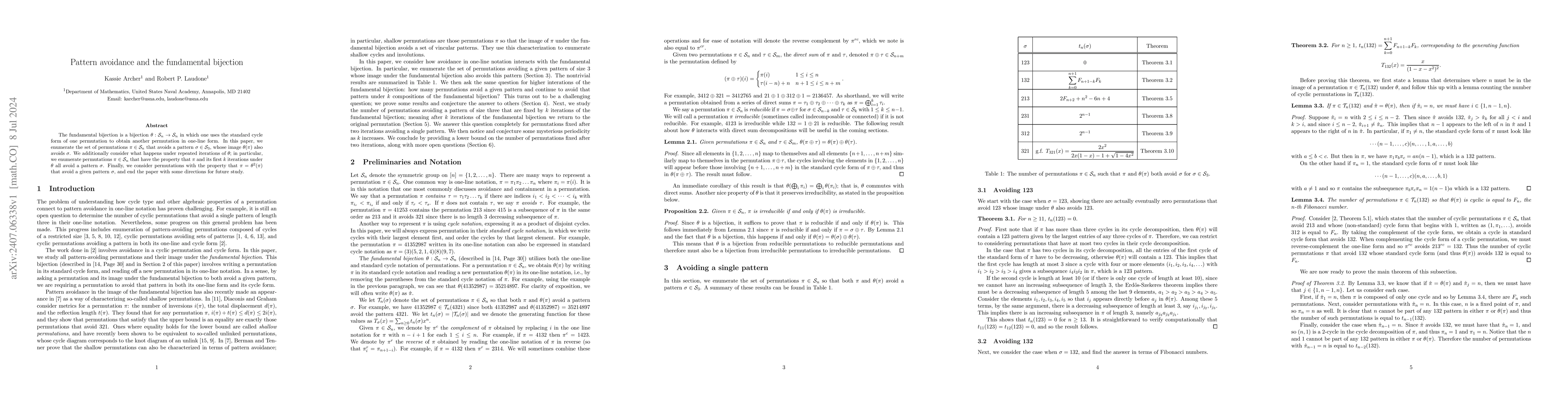 Thumbnail for Pattern avoidance and the fundamental bijection