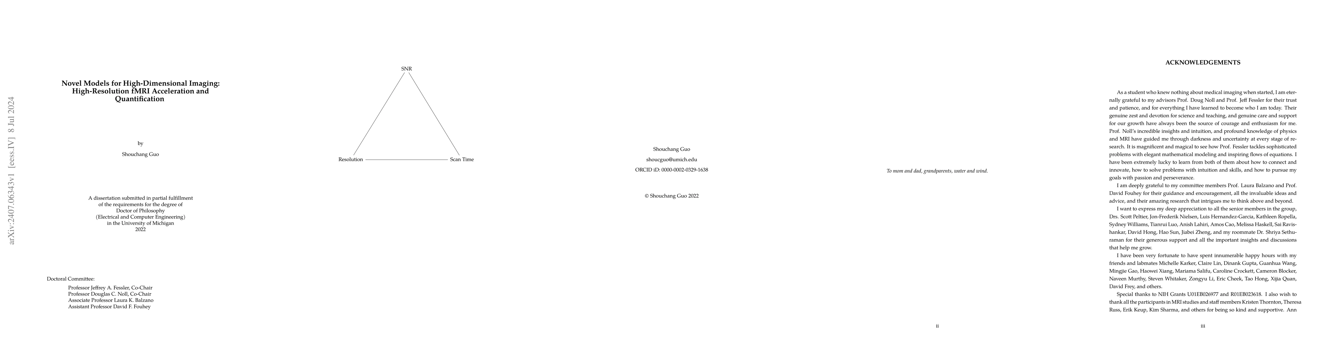 Thumbnail for Novel Models for High-Dimensional Imaging: High-Resolution fMRI
  Acceleration and Quantification