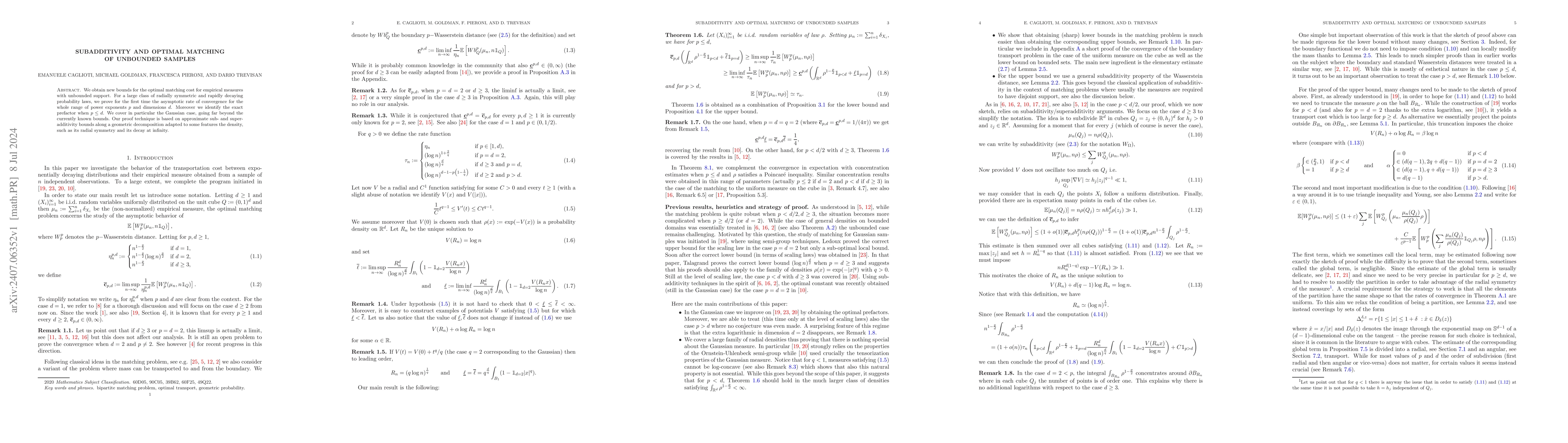 Thumbnail for Subadditivity and optimal matching of unbounded samples