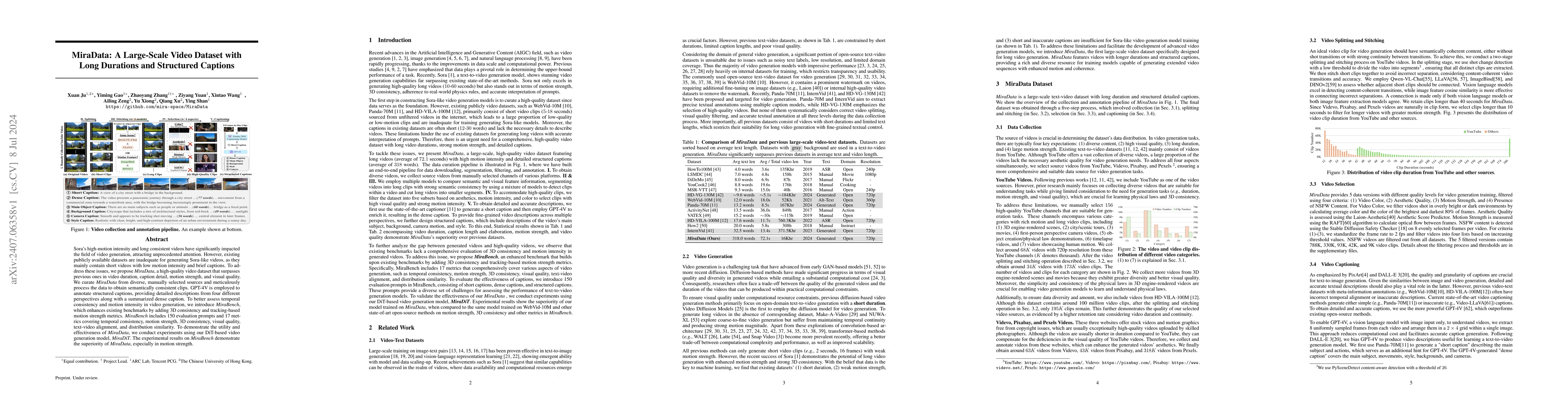 Thumbnail for MiraData: A Large-Scale Video Dataset with Long Durations and Structured
  Captions