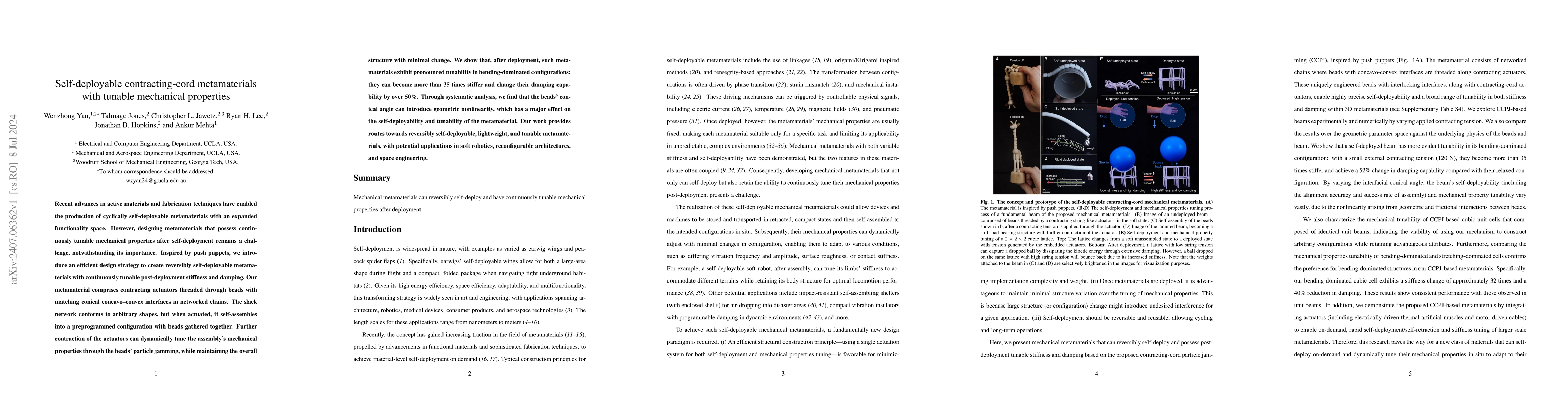 Thumbnail for Self-deployable contracting-cord metamaterials with tunable mechanical
  properties
