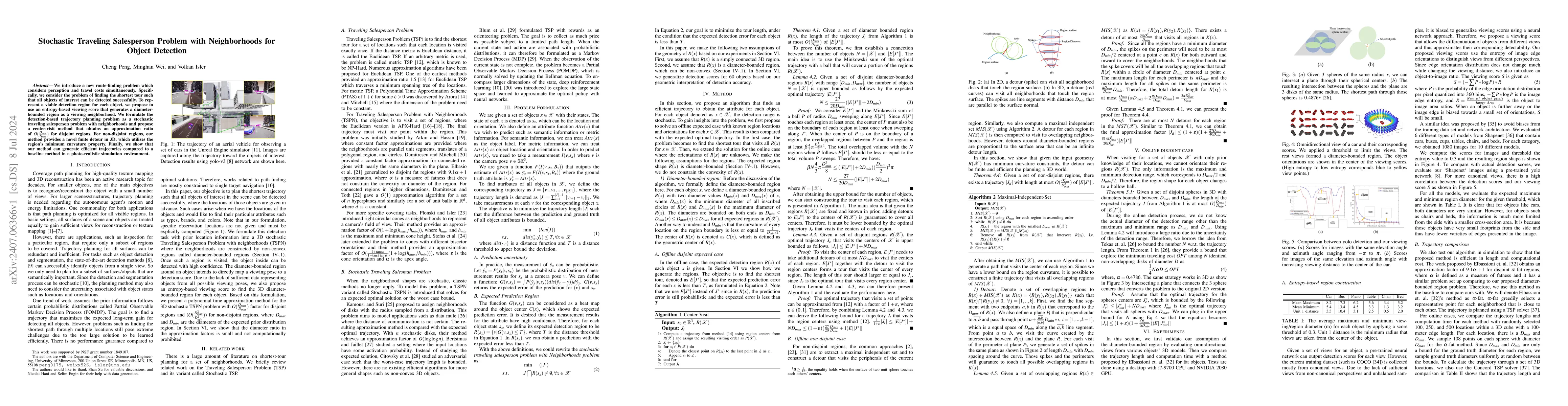 Thumbnail for Stochastic Traveling Salesperson Problem with Neighborhoods for Object
  Detection