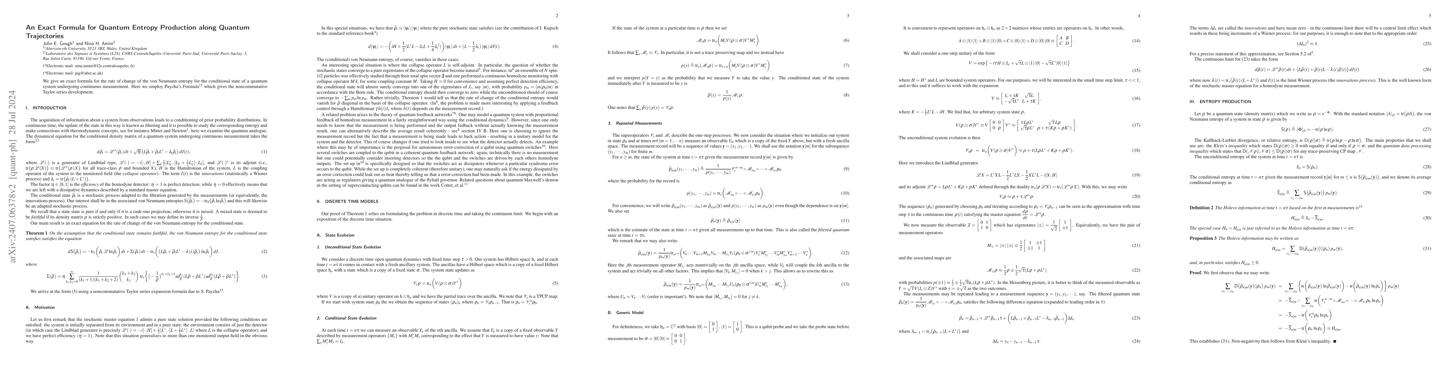 Thumbnail for An Exact Formula for Quantum Entropy Production along Quantum
  Trajectories