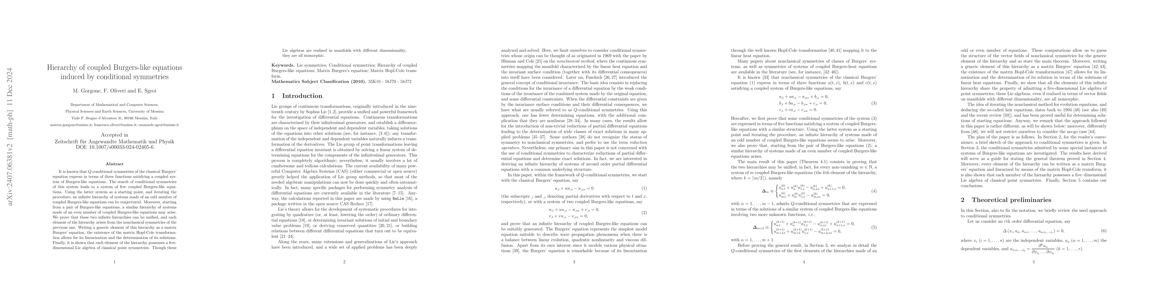 Thumbnail for Hierarchy of coupled Burgers-like equations induced by conditional
  symmetries