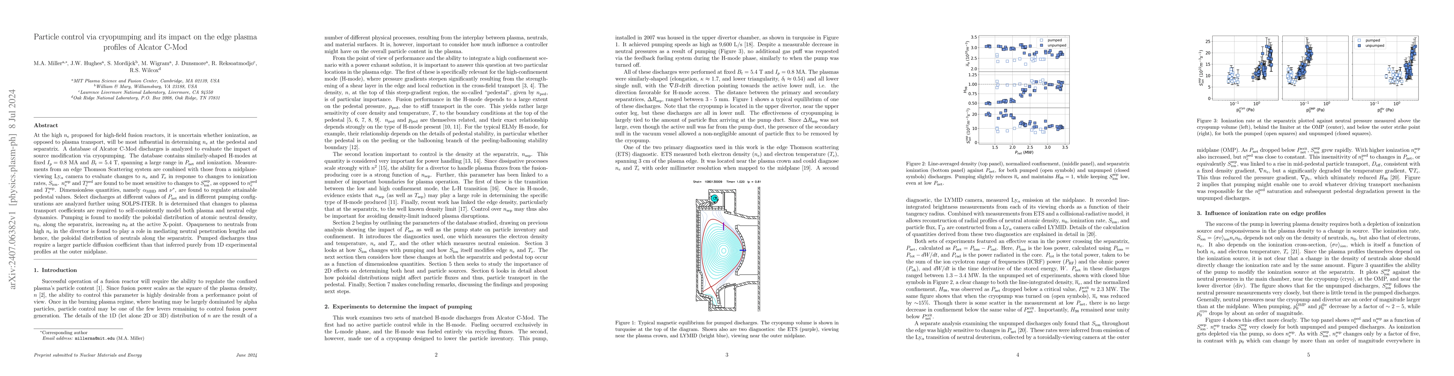 Thumbnail for Particle control via cryopumping and its impact on the edge plasma
  profiles of Alcator C-Mod