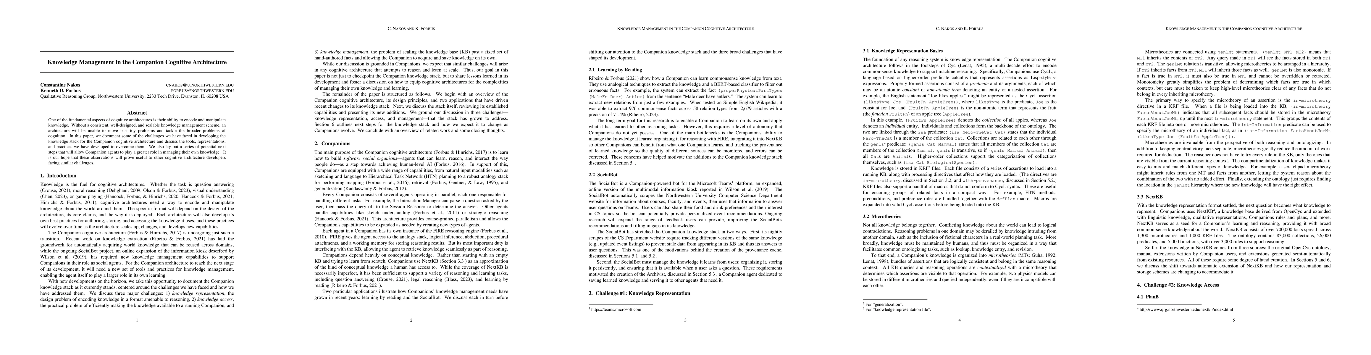 Thumbnail for Knowledge Management in the Companion Cognitive Architecture