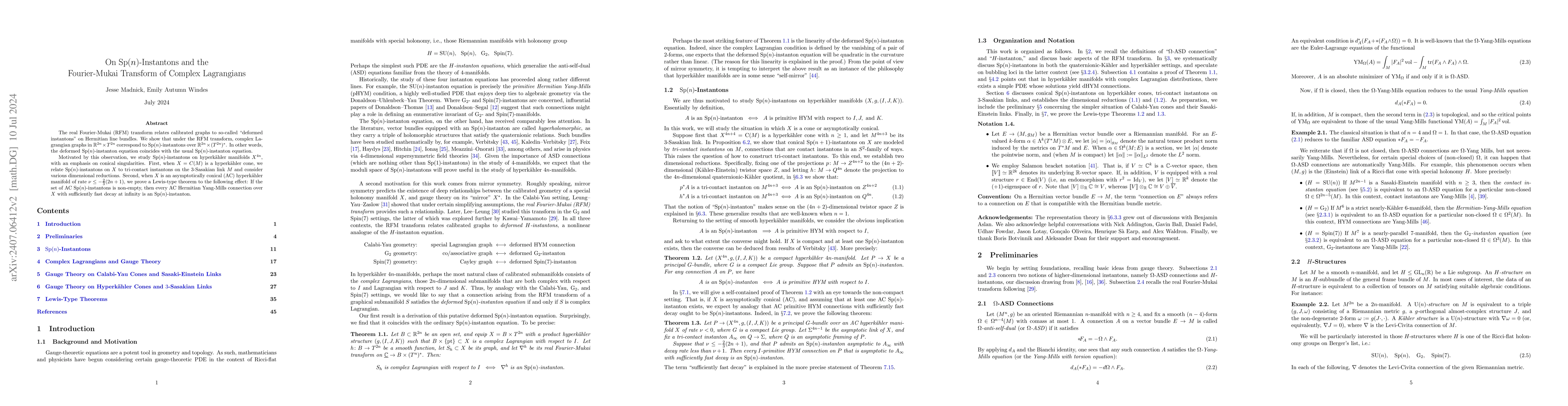 Thumbnail for On Sp(n)-Instantons and the Fourier-Mukai Transform of Complex
  Lagrangians