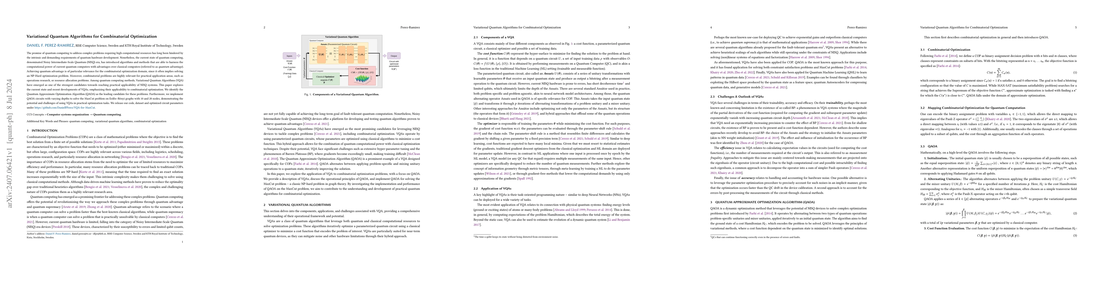 Thumbnail for Variational Quantum Algorithms for Combinatorial Optimization