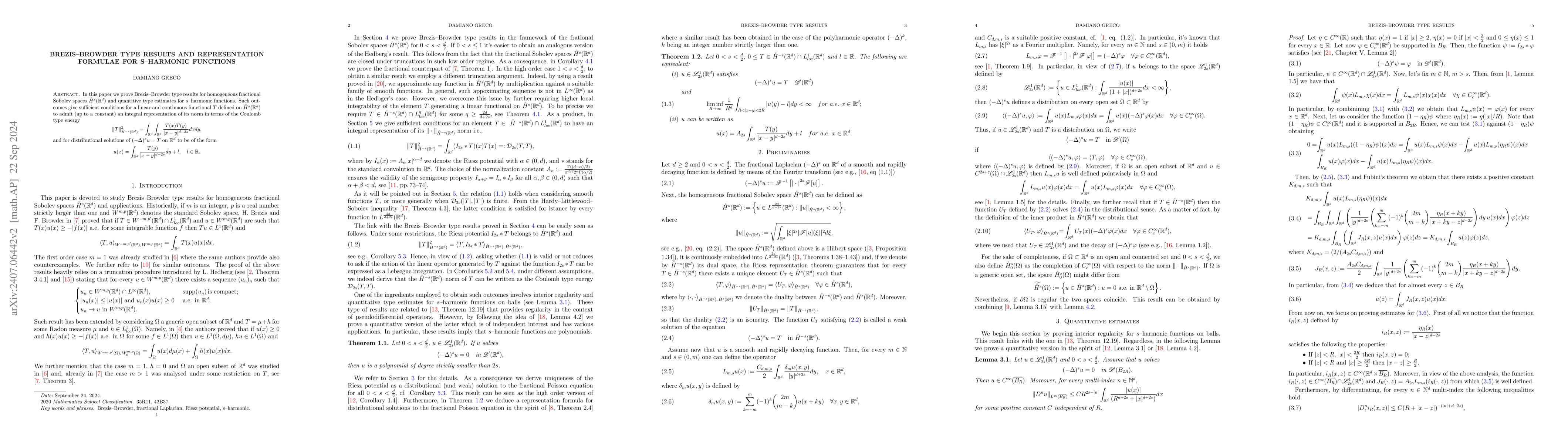 Thumbnail for Brezis--Browder type results and representation formulae for s--harmonic
  functions
