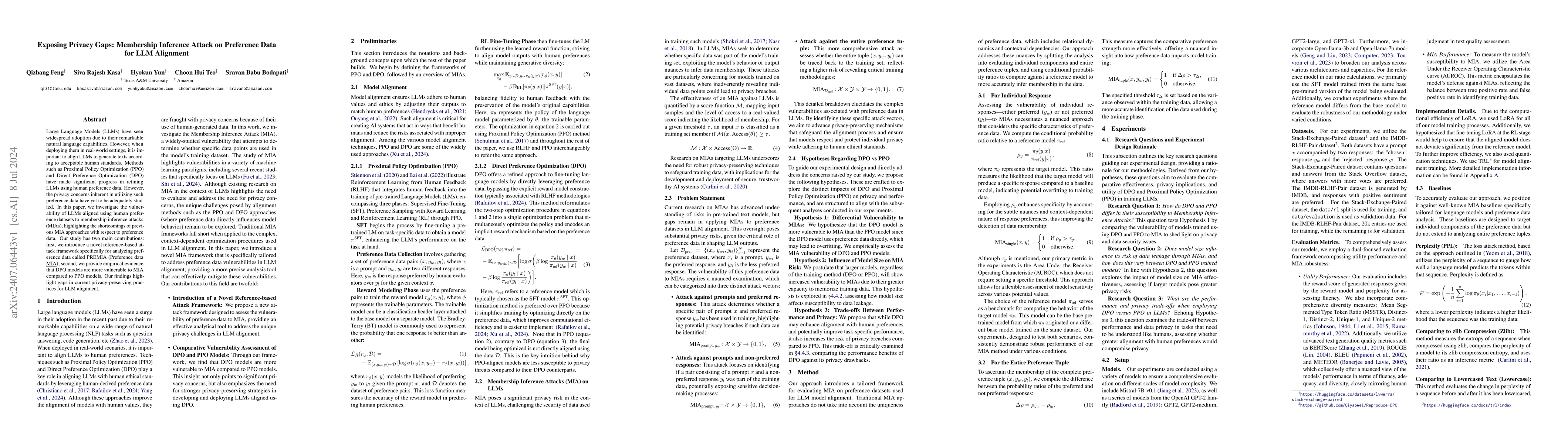 Thumbnail for Exposing Privacy Gaps: Membership Inference Attack on Preference Data
  for LLM Alignment