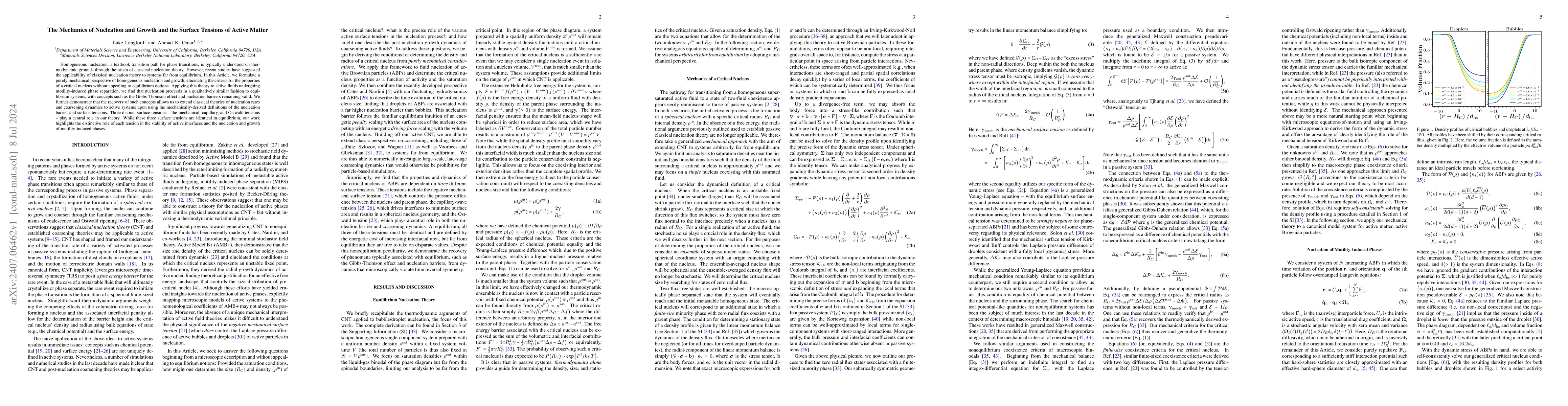 Thumbnail for The Mechanics of Nucleation and Growth and the Surface Tensions of
  Active Matter
