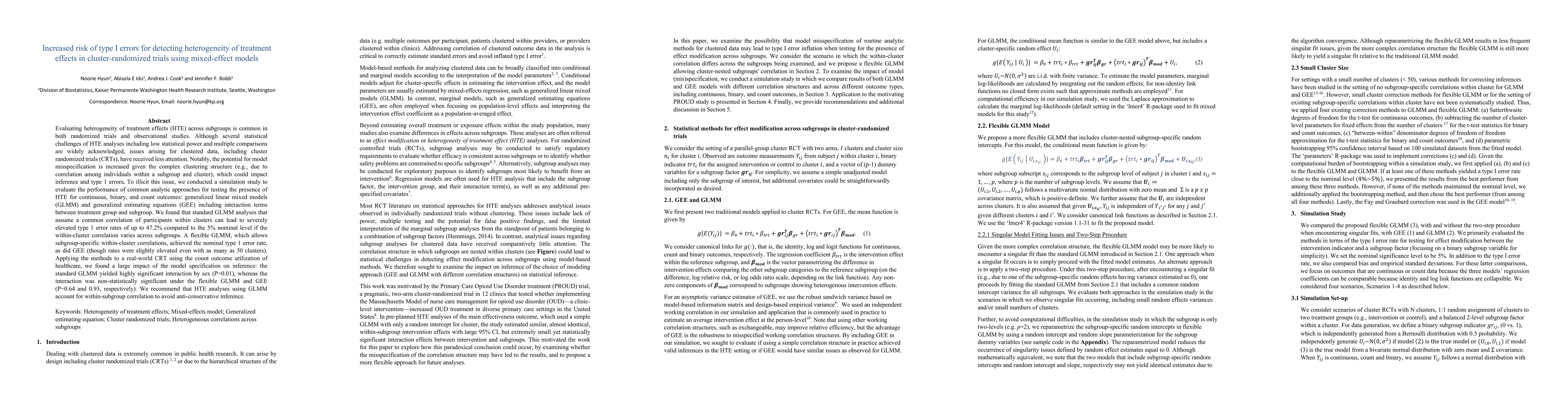 Thumbnail for Increased risk of type I errors for detecting heterogeneity of treatment
  effects in cluster-randomized trials using mixed-effect models