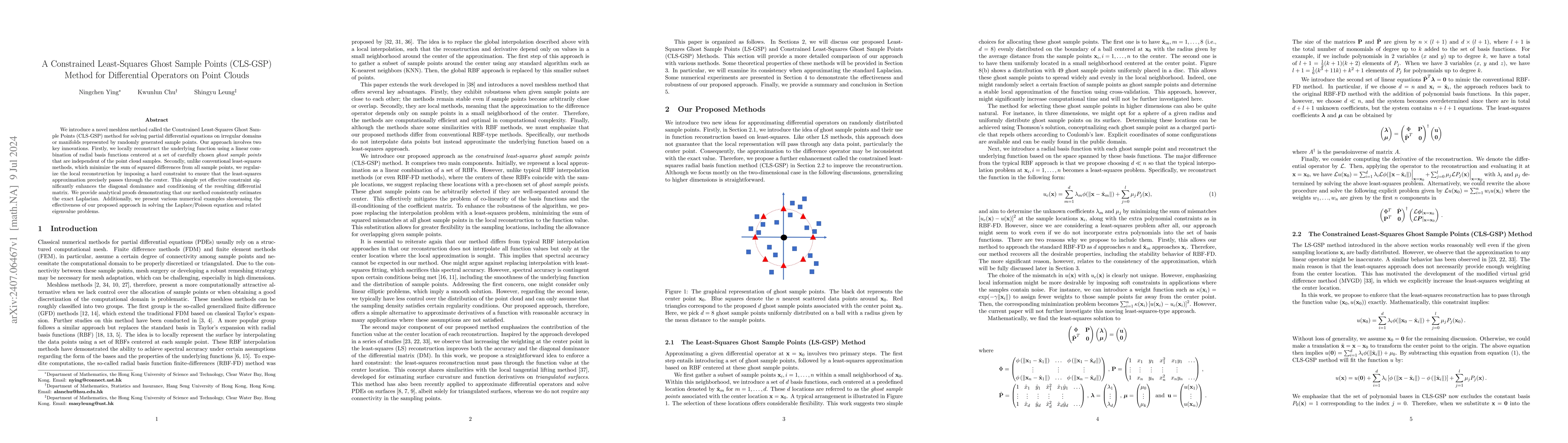 Thumbnail for A Constrained Least-Squares Ghost Sample Points (CLS-GSP) Method for
  Differential Operators on Point Clouds