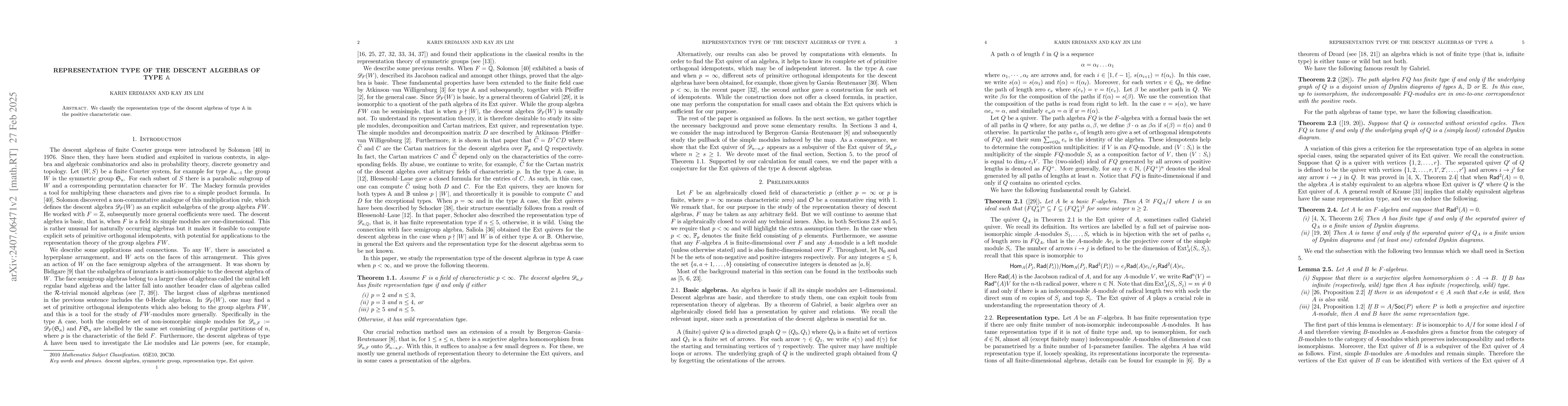 Thumbnail for Representation Type of the Descent Algebras of Type $\mathbb{A}$