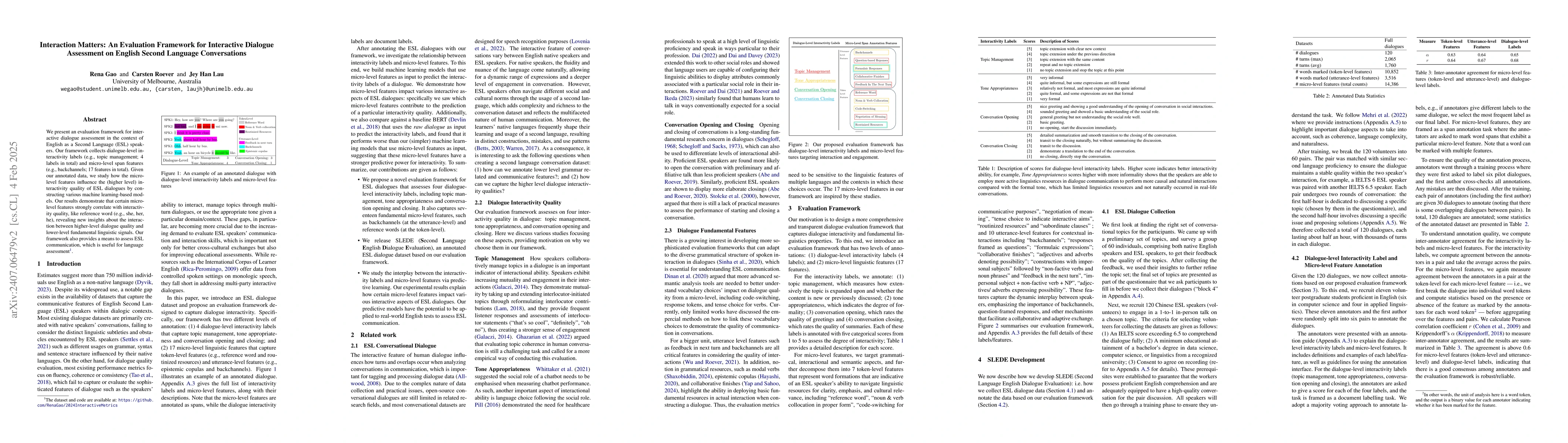 Thumbnail for Interaction Matters: An Evaluation Framework for Interactive Dialogue
  Assessment on English Second Language Conversations