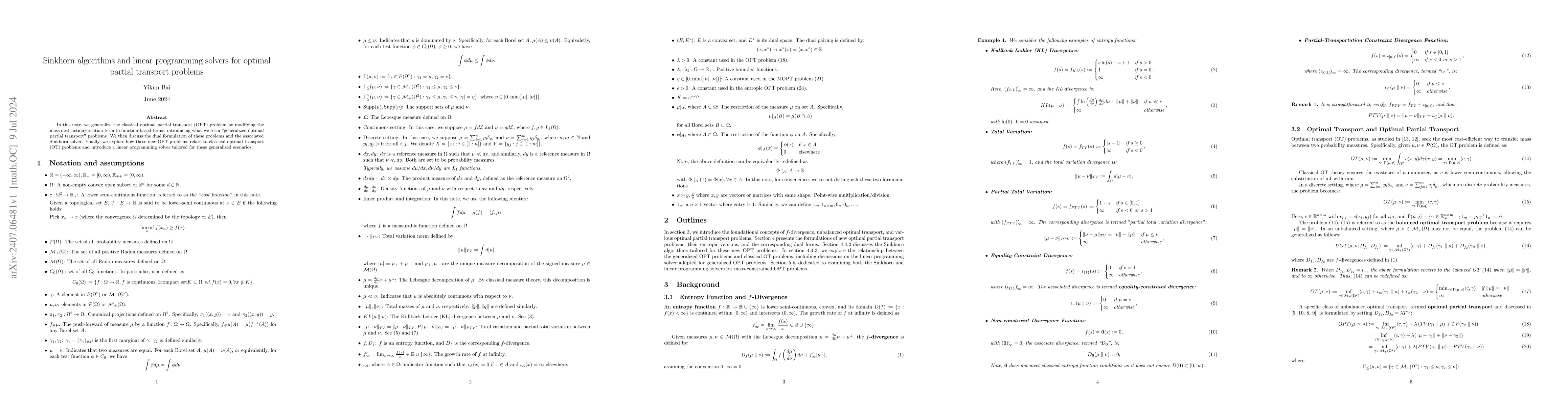 Thumbnail for Sinkhorn algorithms and linear programming solvers for optimal partial
  transport problems