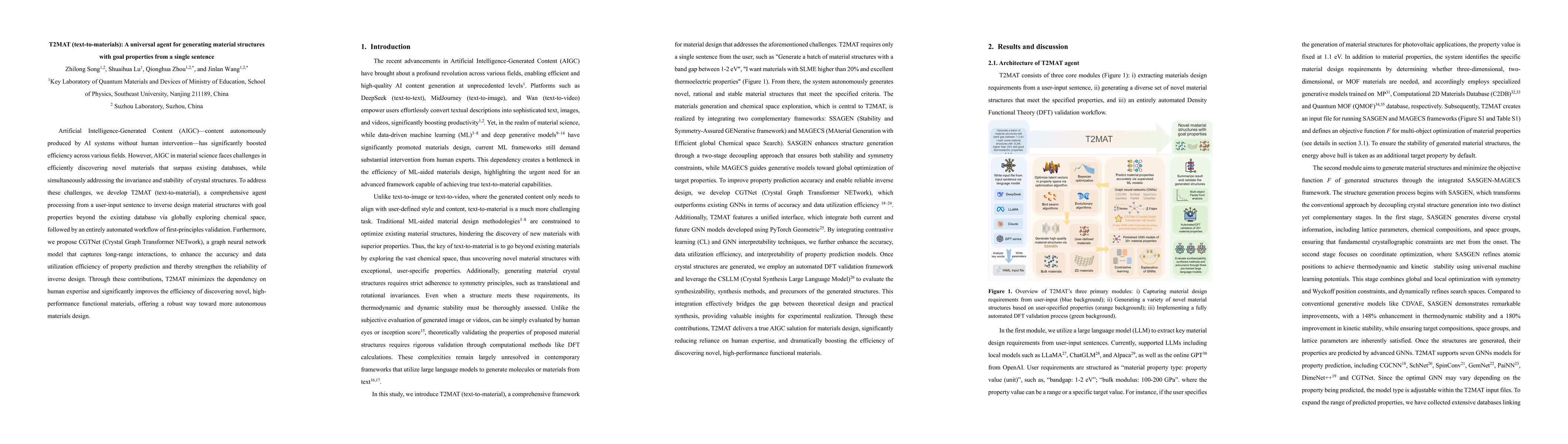 Thumbnail for T2MAT (text-to-materials): A universal agent for generating material
  structures with goal properties from a single sentence