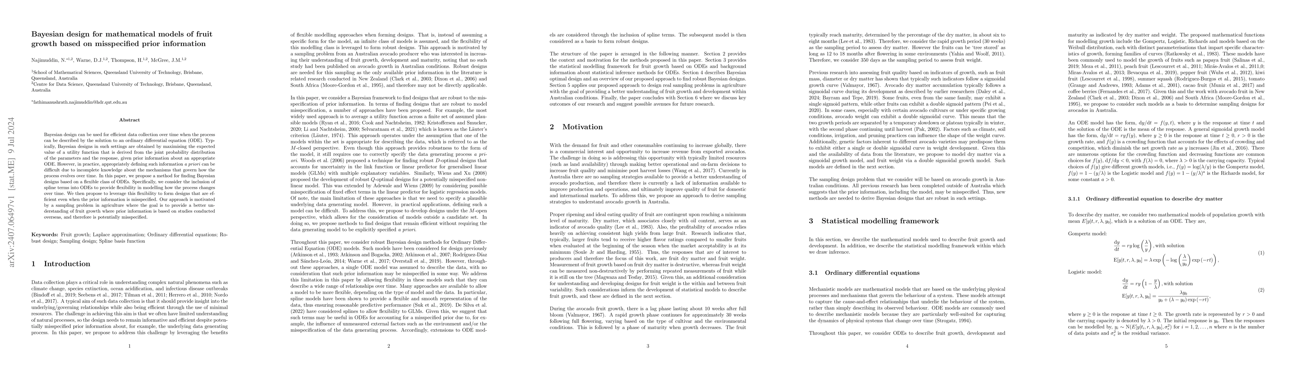 Thumbnail for Bayesian design for mathematical models of fruit growth based on
  misspecified prior information