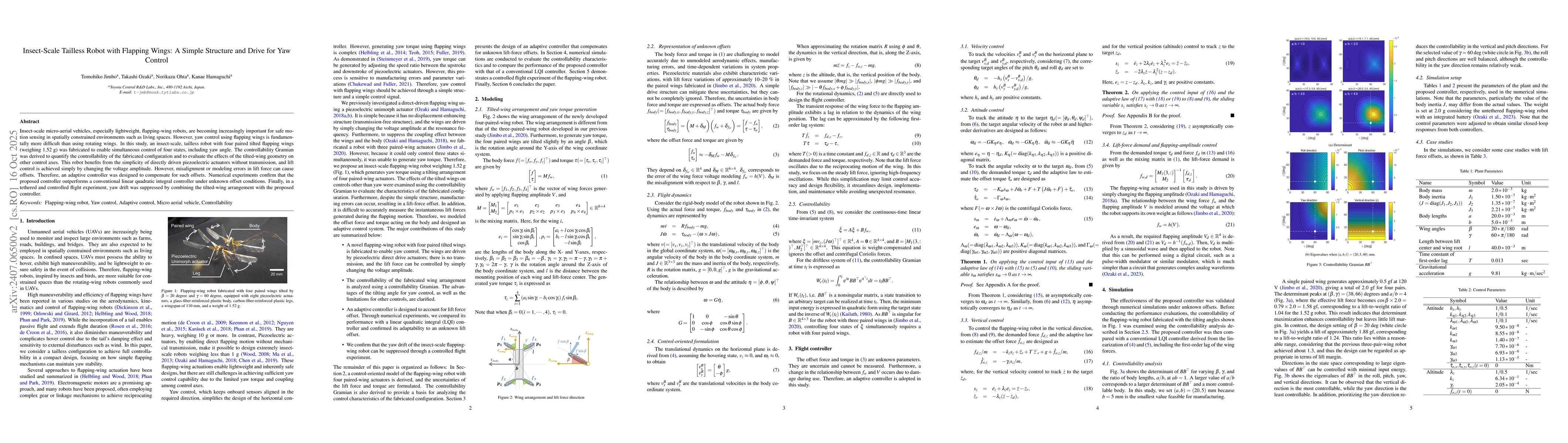 Thumbnail for Insect-Scale Tailless Robot with Flapping Wings: A Simple Structure and
  Drive for Yaw Control