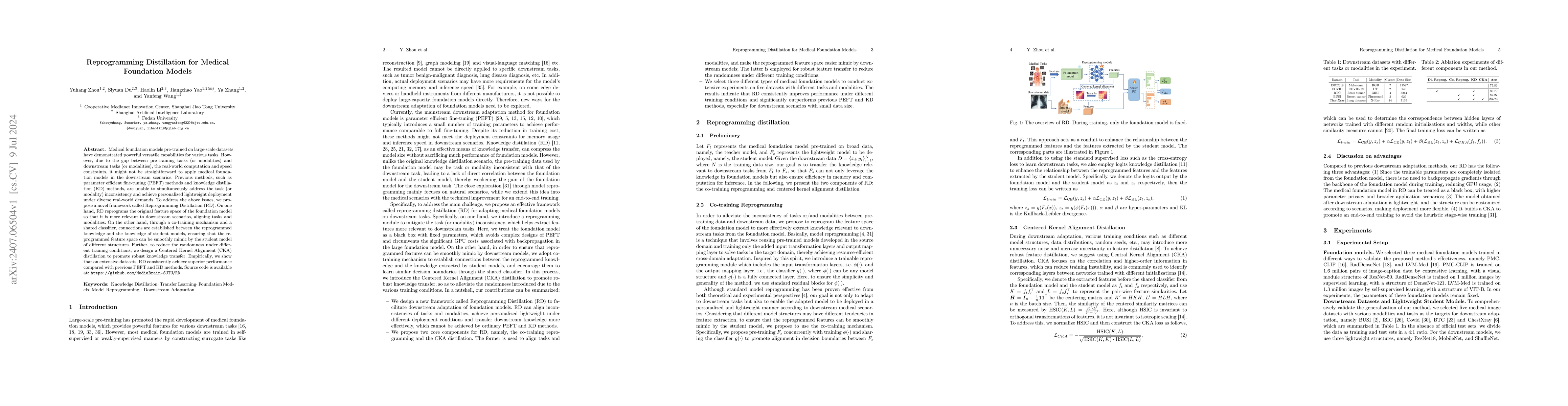 Thumbnail for Reprogramming Distillation for Medical Foundation Models