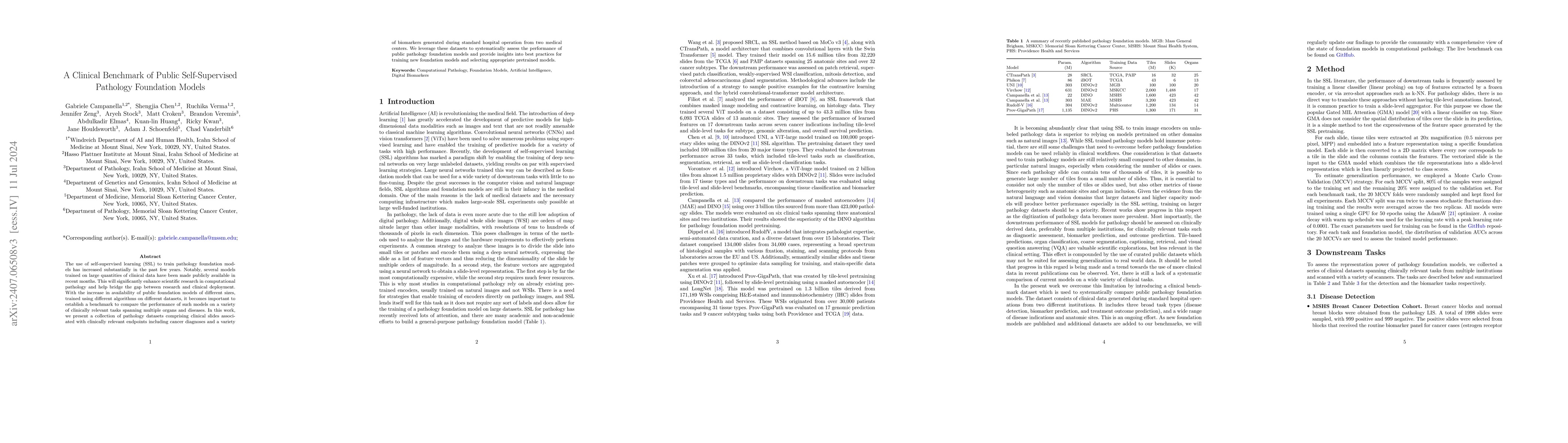 Thumbnail for A Clinical Benchmark of Public Self-Supervised Pathology Foundation
  Models