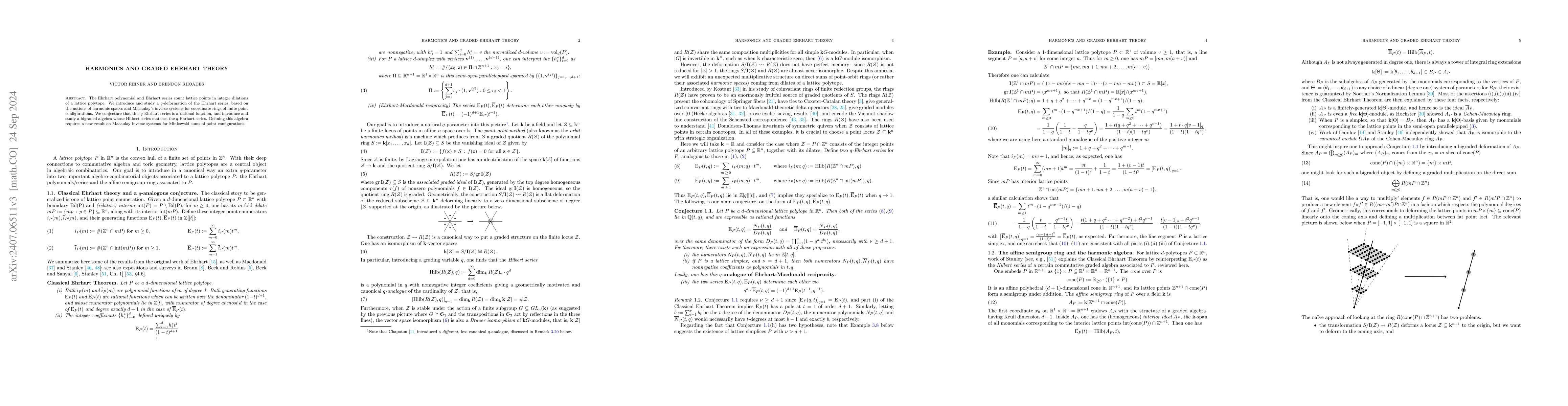 Thumbnail for Harmonics and graded Ehrhart theory