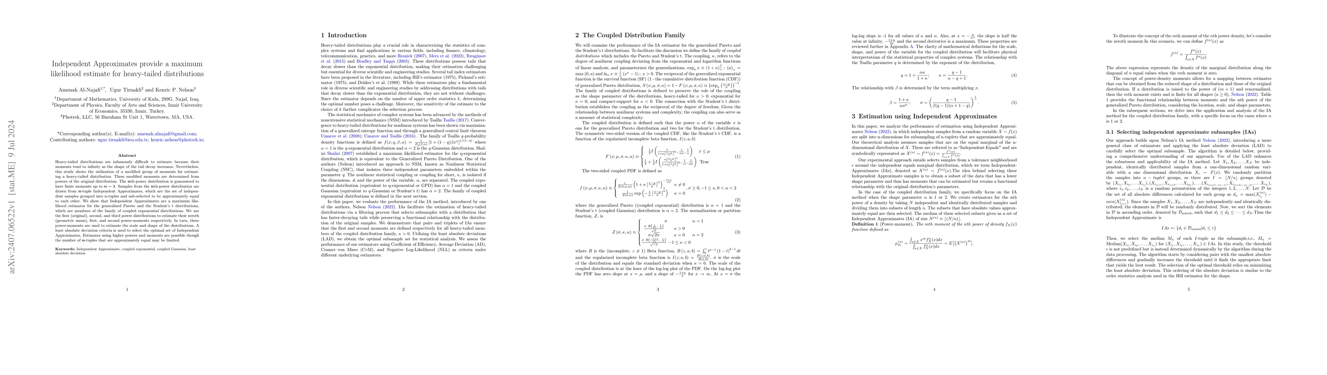 Thumbnail for Independent Approximates provide a maximum likelihood estimate for
  heavy-tailed distributions