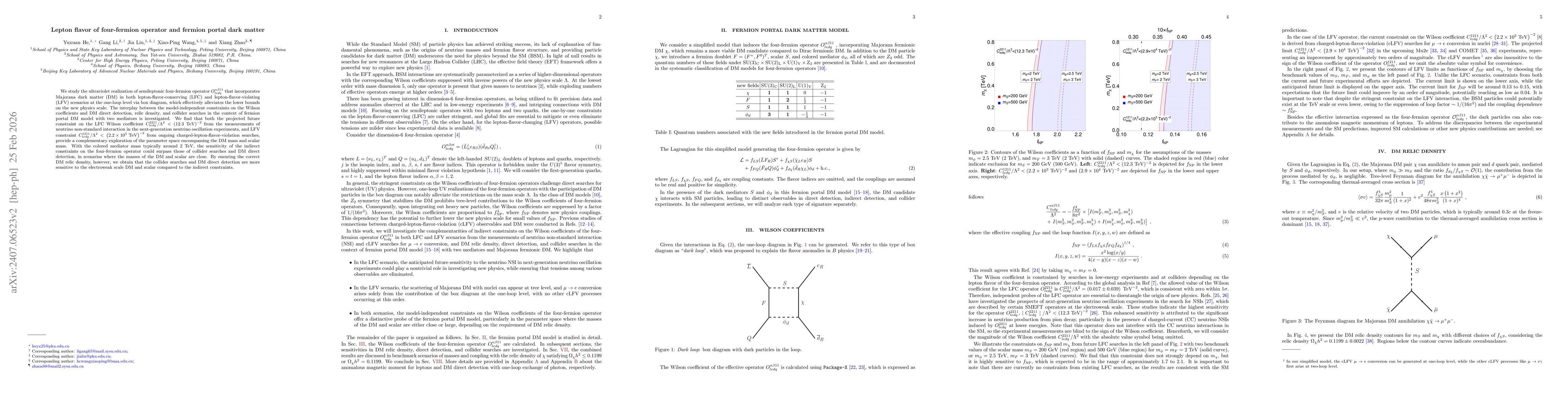 Thumbnail for Lepton flavor of four-fermion operator and fermion portal dark matter