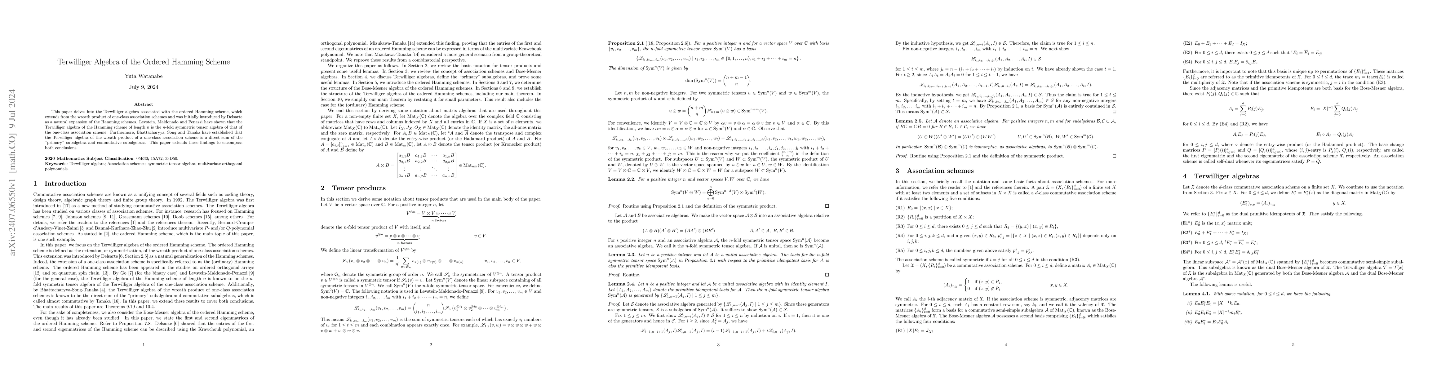 Thumbnail for Terwilliger Algebra of the Ordered Hamming Scheme