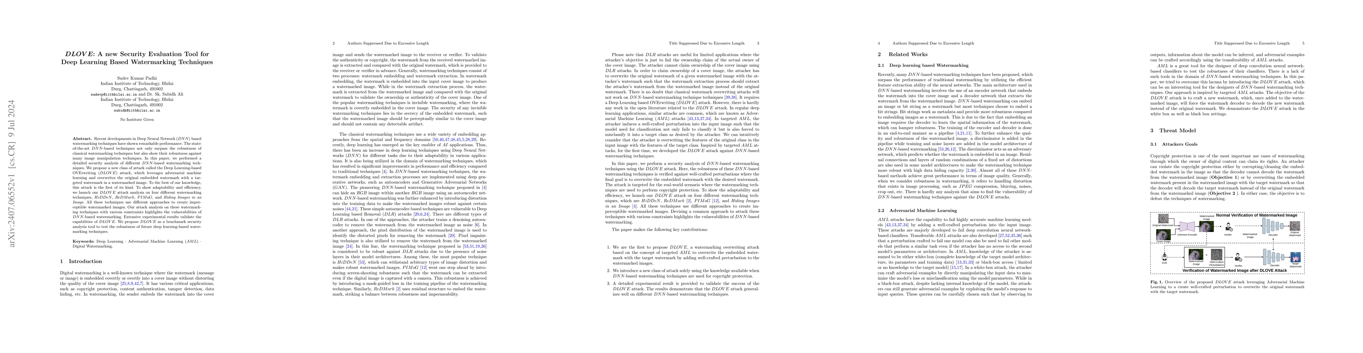 Thumbnail for DLOVE: A new Security Evaluation Tool for Deep Learning Based
  Watermarking Techniques