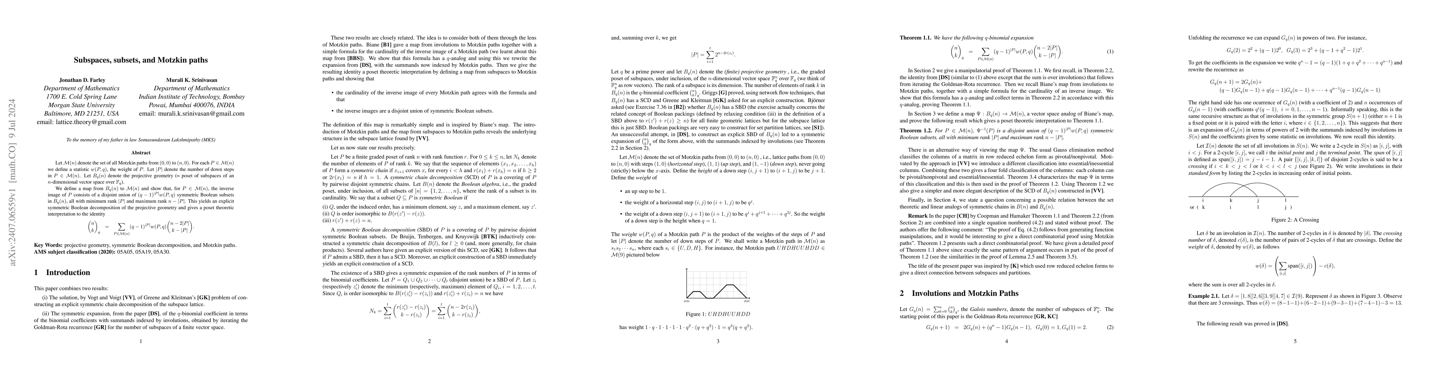 Thumbnail for Subspaces, subsets, and Motzkin paths