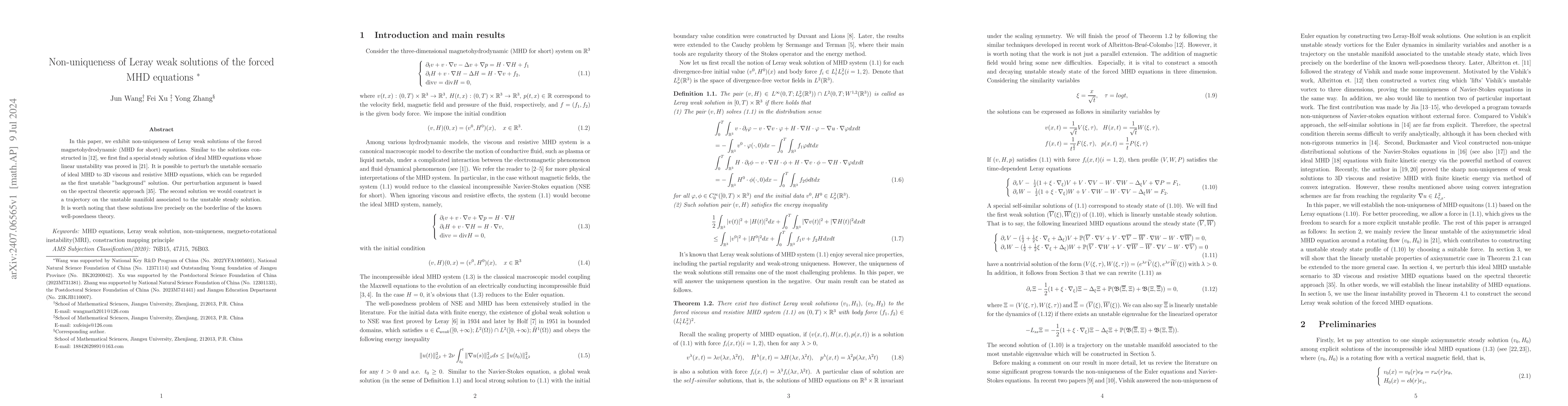 Thumbnail for Non-uniqueness of Leray weak solutions of the forced MHD equations