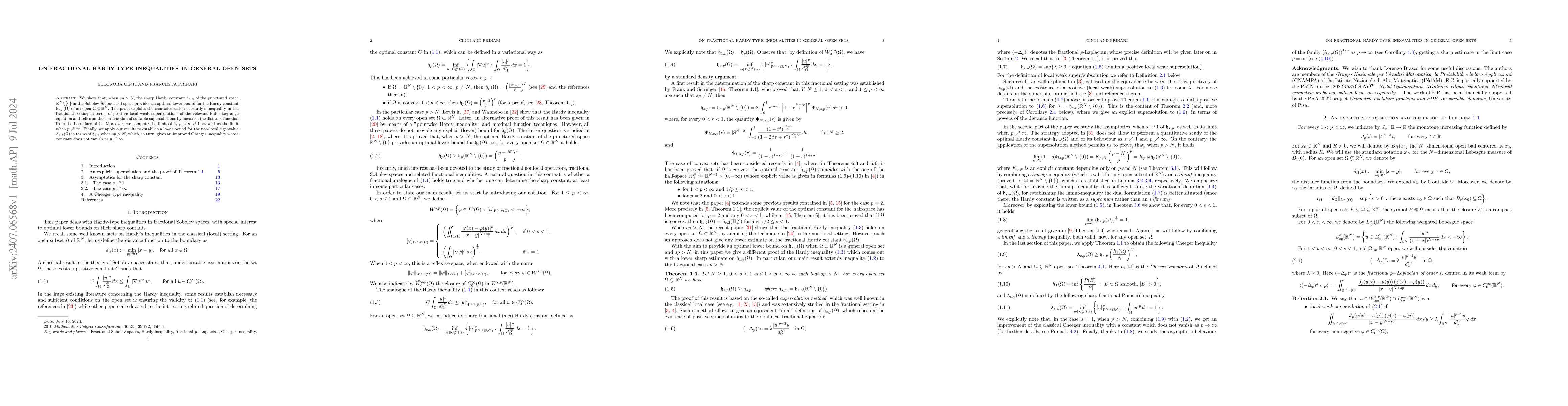 Thumbnail for On fractional Hardy-type inequalities in general open sets