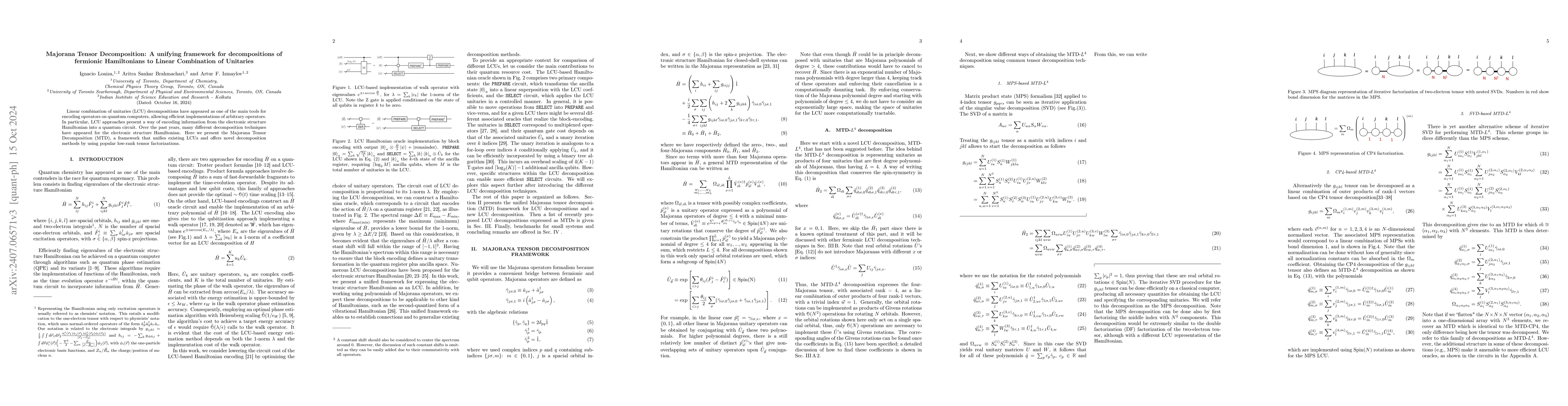Thumbnail for Majorana Tensor Decomposition: A unifying framework for decompositions
  of fermionic Hamiltonians to Linear Combination of Unitaries