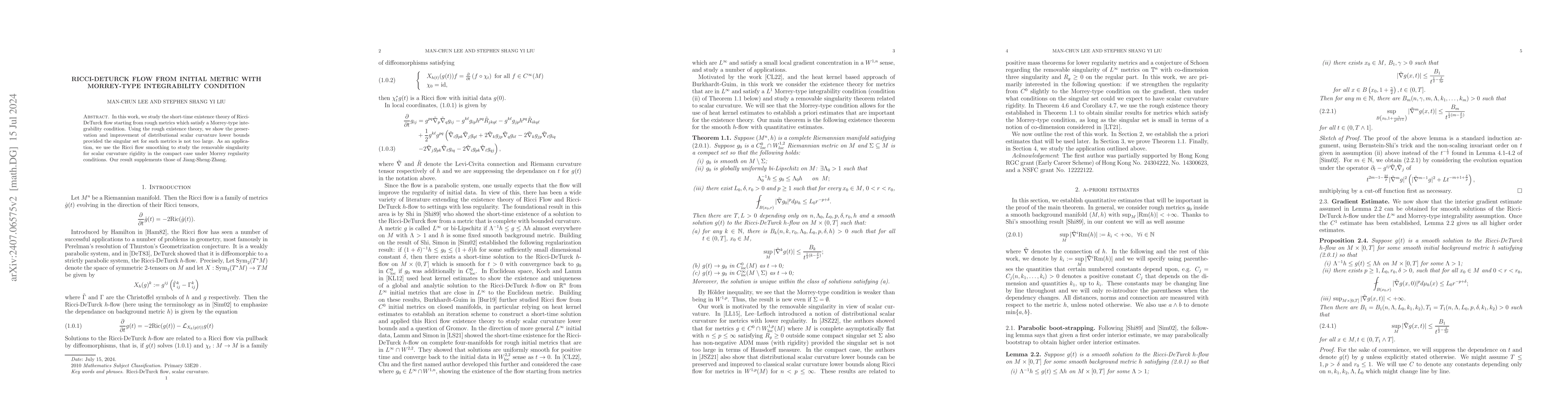 Thumbnail for Ricci-DeTurck Flow from Initial Metric with Morrey-type Integrability
  Condition