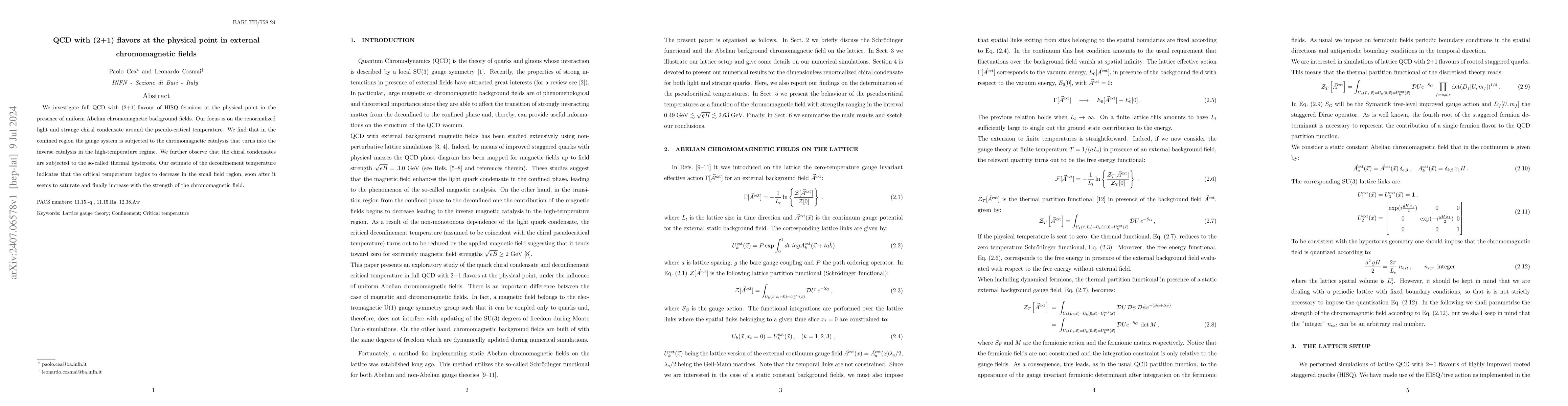 Thumbnail for QCD with (2+1) flavors at the physical point in external chromomagnetic
  fields