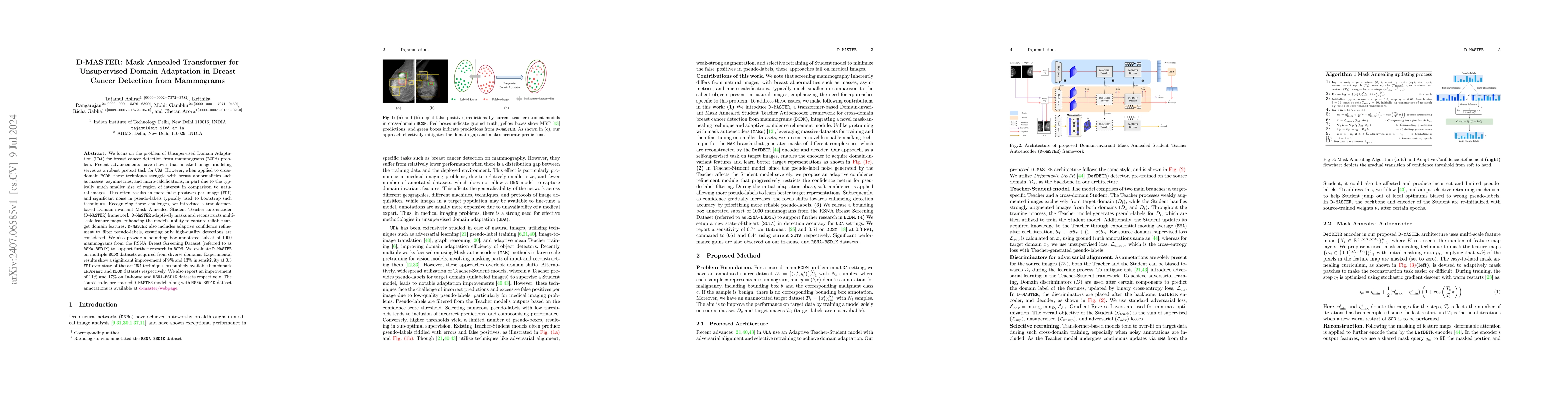 Thumbnail for D-MASTER: Mask Annealed Transformer for Unsupervised Domain Adaptation
  in Breast Cancer Detection from Mammograms