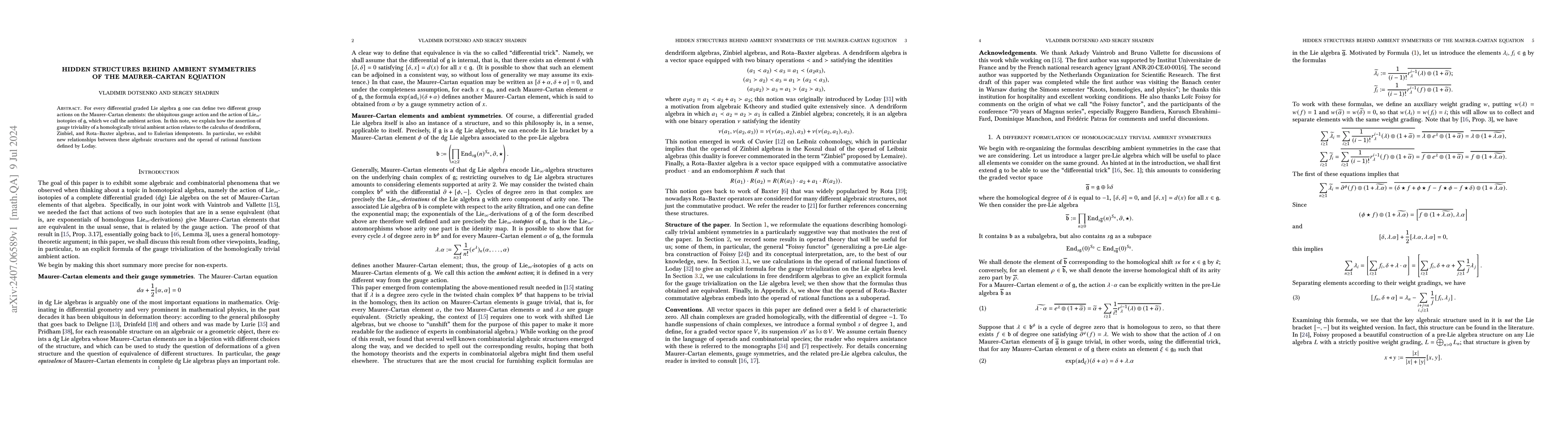 Thumbnail for Hidden structures behind ambient symmetries of the Maurer-Cartan
  equation